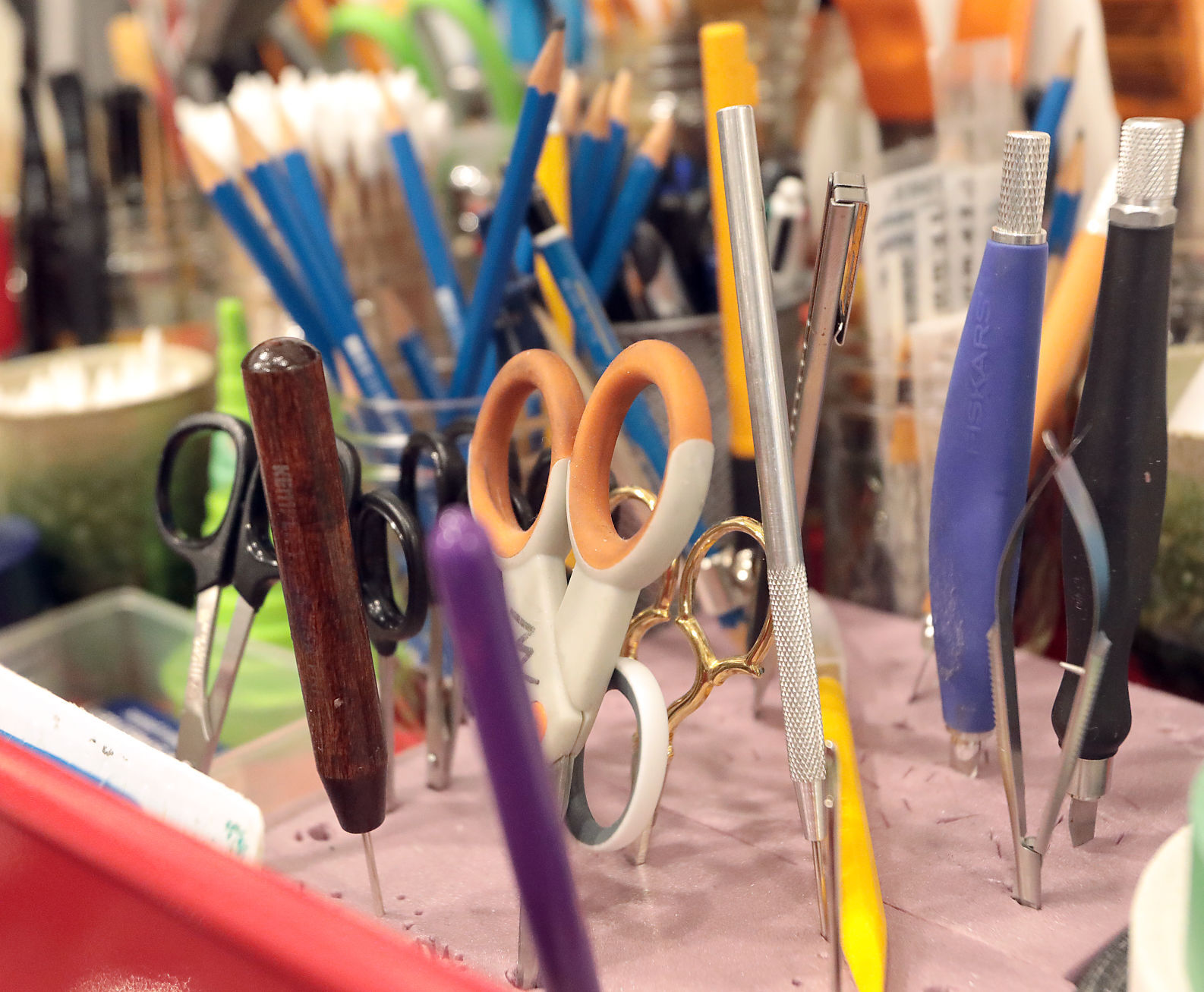 Paper art tools in Michael Velliquette's studio